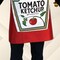 Classic Ketchup Bottle Adult Costume Funny Food Tunic Red Head-In Design Halloween Outfit